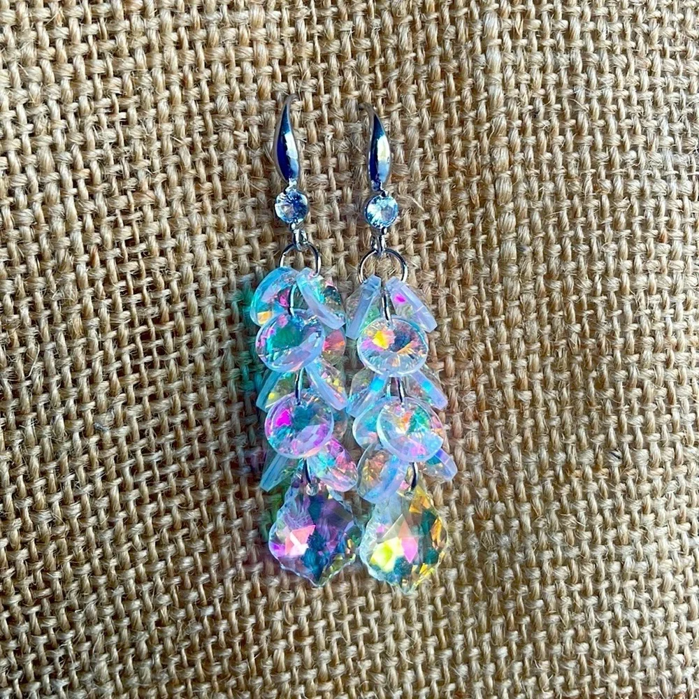 Crystal Sparkly Geometry Dangle Earrings Cascade 925. Post New evening gorgeous